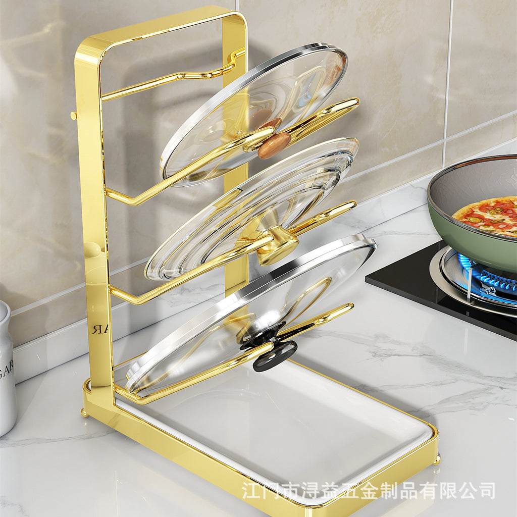 Pot lid rack No punching Wall-mounted kitchen rack Countertop layered shelf Multifunctional pot lid universal storage rack