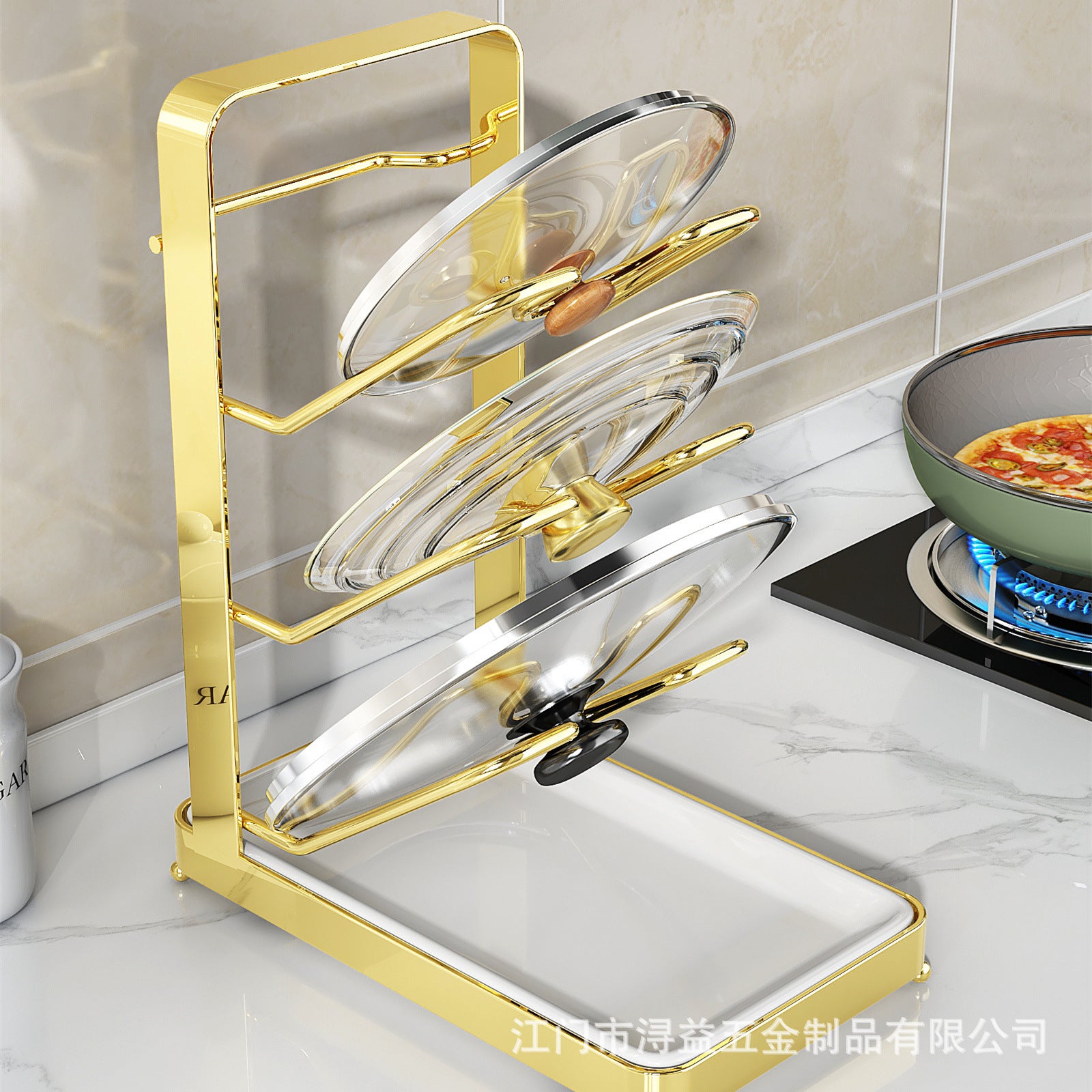 Pot lid rack No punching Wall-mounted kitchen rack Countertop layered shelf Multifunctional pot lid universal storage rack