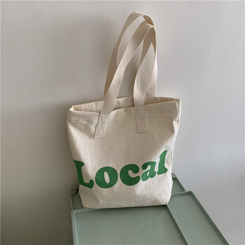 Bag female student new Korean version canvas shoulder bag letter printed small fresh shopping bag practical tote bag