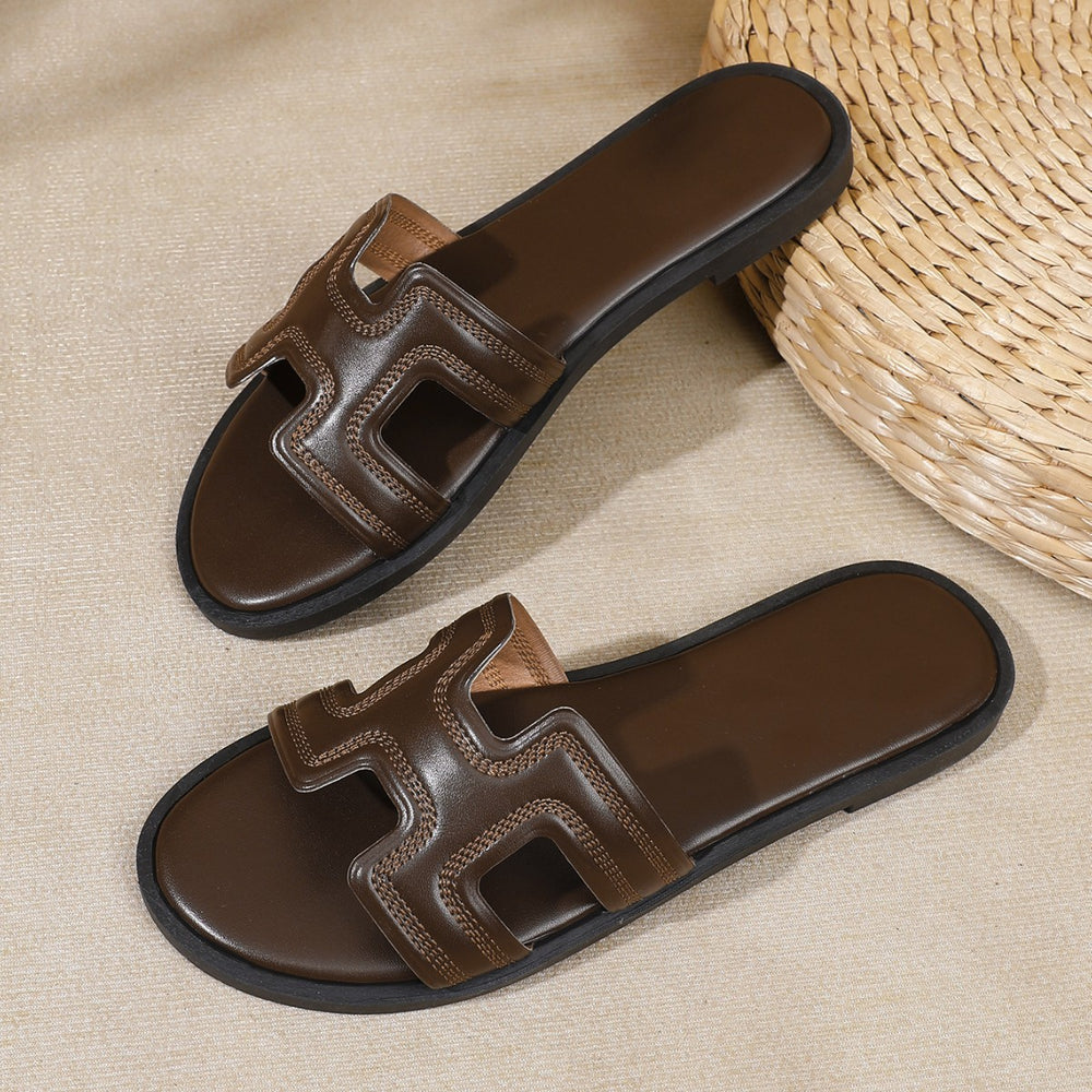Summer fashion flat women's sandals export plus size women's slippers hot pressed electric embroidered low heel shoes round toe