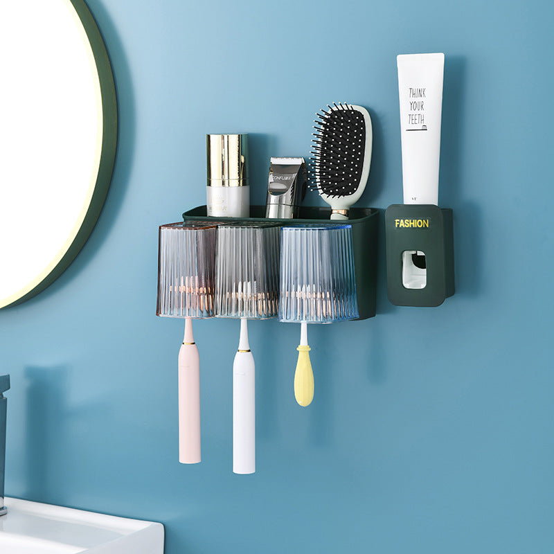 No punching toothbrush shelf tooth cup brush holder wall-mounted bathroom mouthwash cup wall-mounted toothset set
