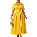 D639 european and american cross-border foreign trade  new lapel short-sleeved high waist lapel large swing mid-length foreign trade dress