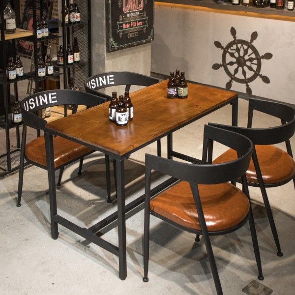 Milk tea shop table and chair combination, cafe/bar dining table and chairs, lounge bar negotiation small round table, reception solid wood balcony dining table