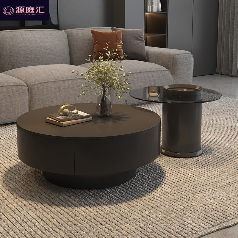 Minimalist sintered stone coffee table - small apartment, modern minimalist, light luxury, high-end round living room table, black, home, trending coffee table