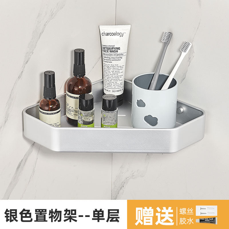 Integrated tripod, bathroom rack, wall hanging, no punching, bathroom cosmetics storage, space aluminum corner shelf