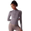 New women's solid color fitted stand collar zip-up long sleeve brushed athletic running fitness long yoga top
