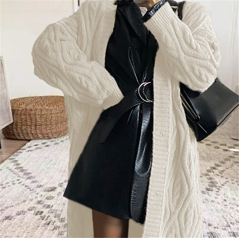 European and American  women's clothing autumn and winter new lazy style retro long loose knitted cardigan jacket women