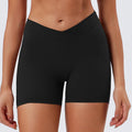 Eco-friendly recycled performance fabric cross-waist high-waisted workout shorts - high-stretch running peach lift yoga shorts