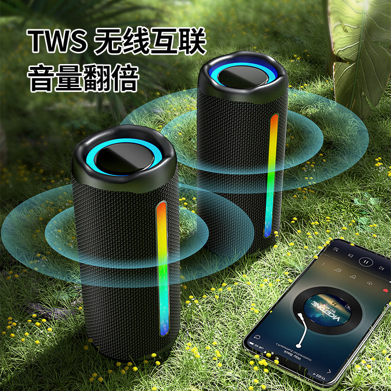 New wireless bluetooth speaker - outdoor waterproof portable subwoofer with rgb lighting - cylinder speaker