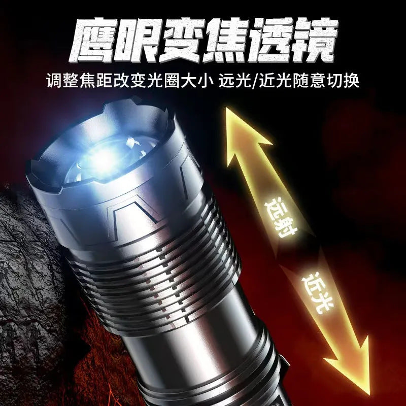 Cross-border XHP70 flashlight USB charging telescopic zoom power display outdoor strong light multi-function flashlight