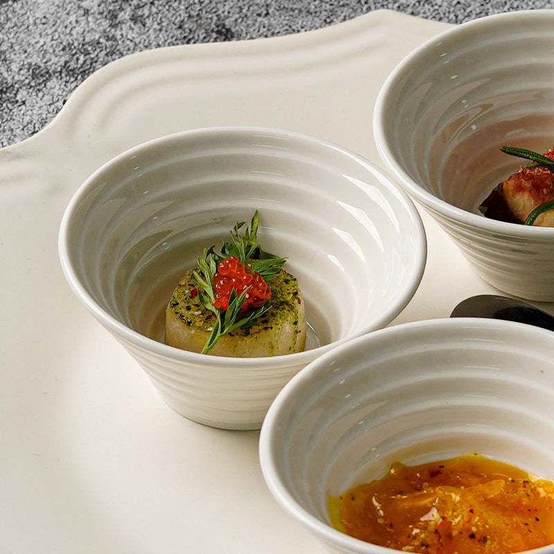 Restaurant hotel for home ceramic rice bowl dipping bowl scandinavian pure whitestylish ceramic soup bowl dessert tall bowl