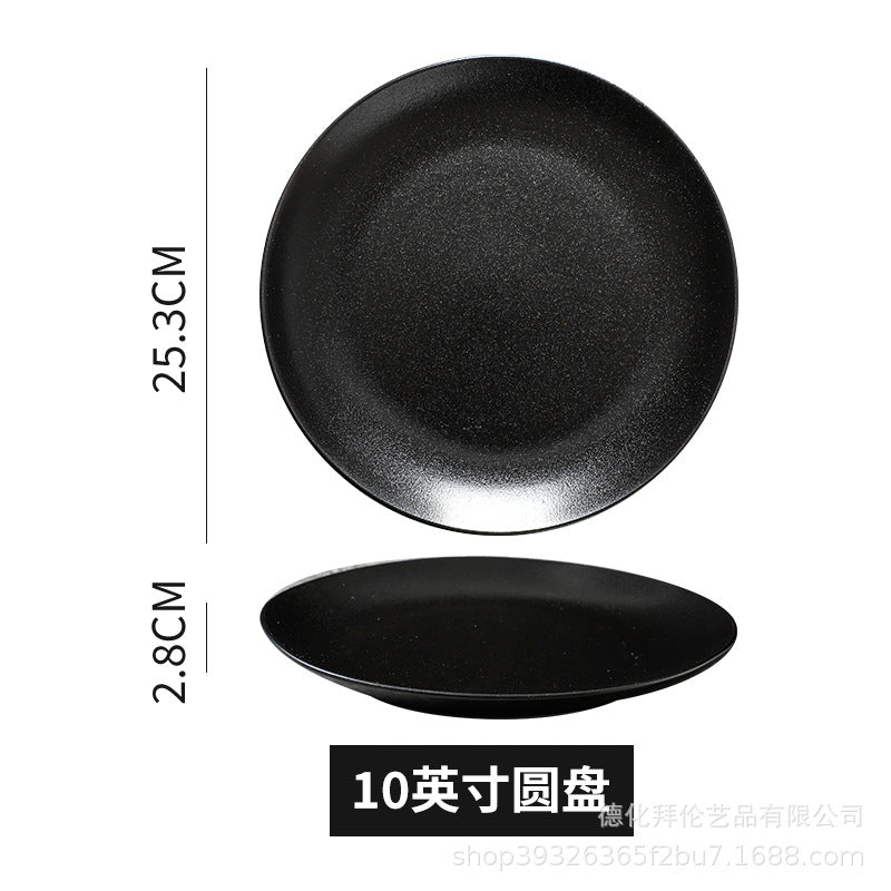 Steak plate western dinner plate creative black matte gold rim steak plate commercial ceramic tableware western dinner plate