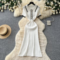 Korean style commute knit sweet & chic dress - women's short sleeve polo collar slim fit a-line dress - high-end design