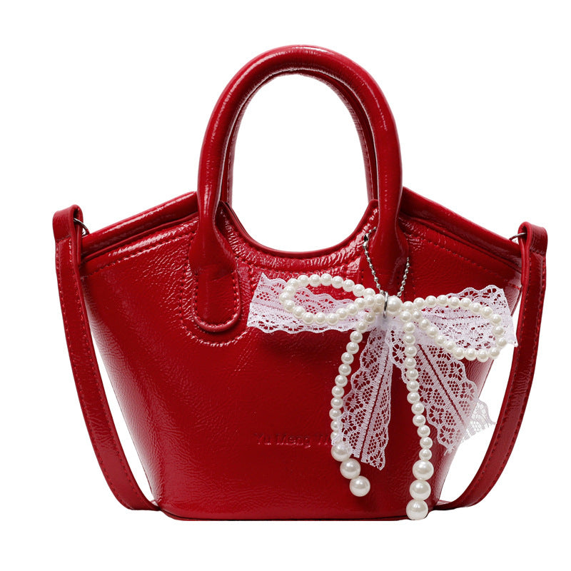 Cross-border texture contrasting handbag bag 2025 new fashionable versatile foreign gas bucket bag casual simple messenger bag