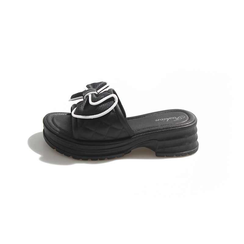 Bow-tie flip-flops for women, summer fashion outerwear, 2026 new style, thick sole, height-increasing, non-slip beach sandals