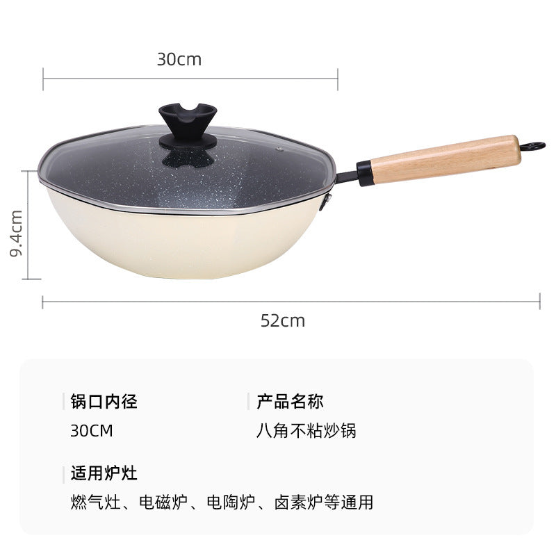 Cross-border  star anise wok non-stick wok household Maifanshi wok induction cooker gas flat bottom iron wok
