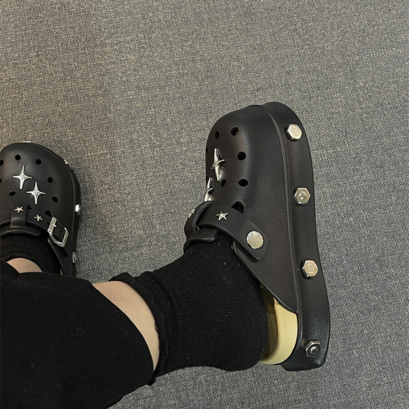 Thick sole heightened toe half slippers women's 2025 new spring lightweight birkenstock slippers outwear crocs women's