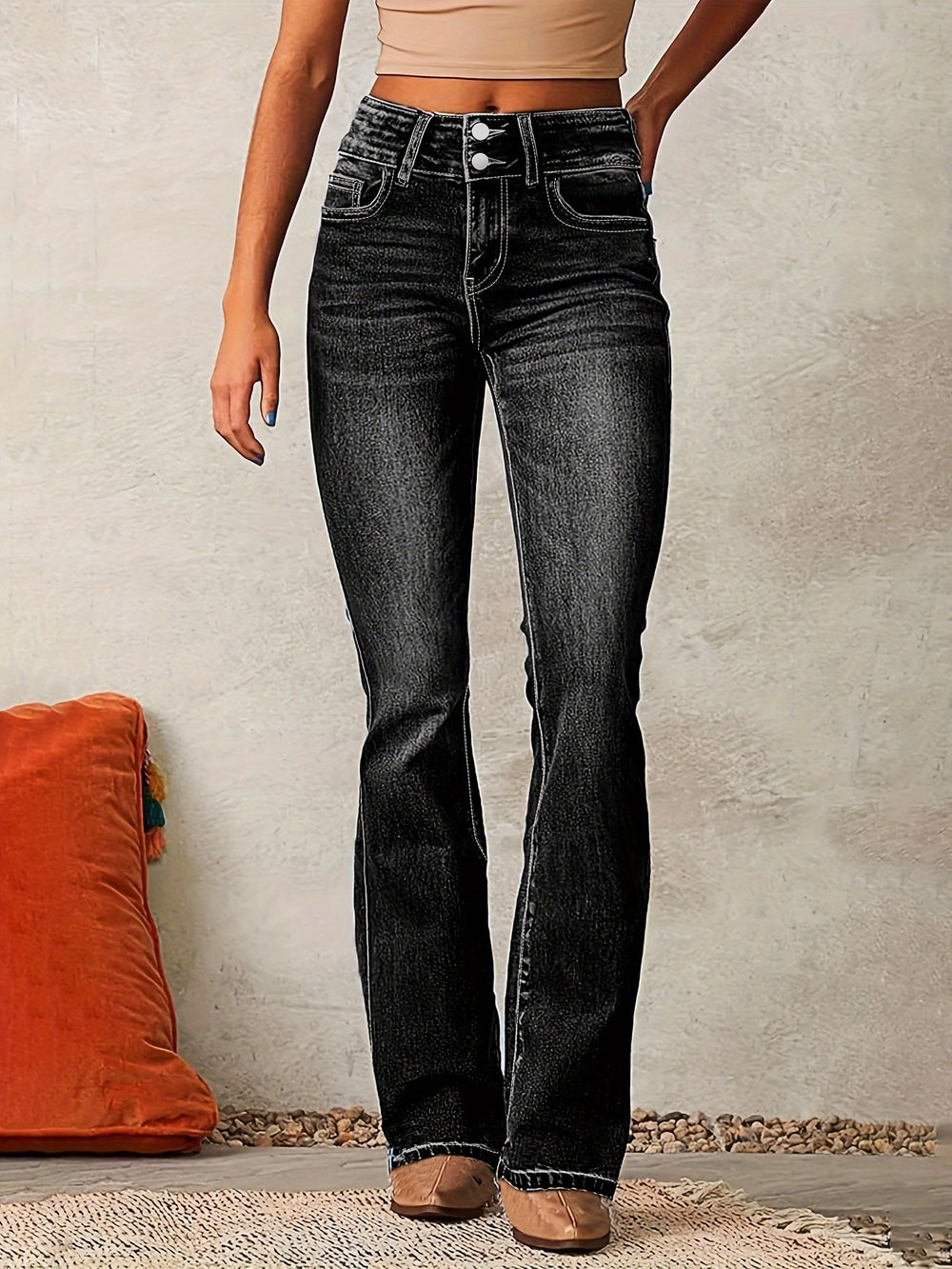 Amazon fashion cross-border retro stretch jeans women's  spring new style washed streetwear slightly flared pants