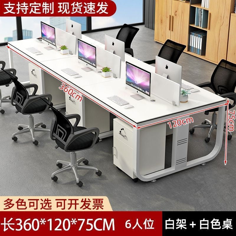 Modern minimalist office desk and chair set - double/quad workstation for employees