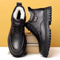 2025 men's high-top leather winter boots: fleece-lined, warm, genuine leather, dad shoes, thick-soled, anti-slip snow boots for men