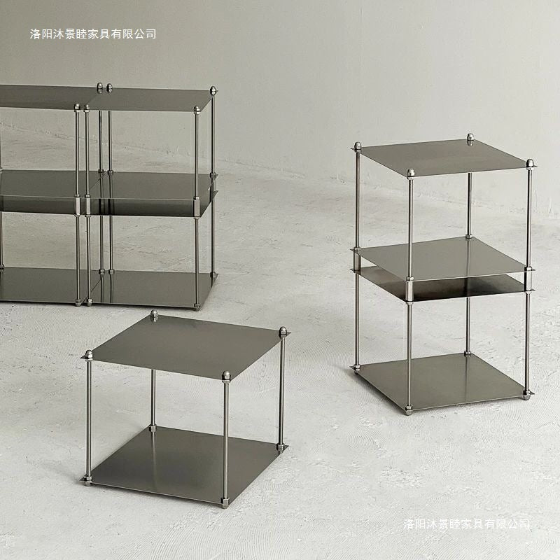 Bauhaus minimalist stainless steel side table coffee table floor-standing multi-tier storage rack metal style display shelf organizer