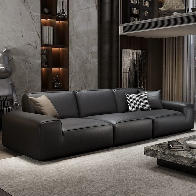 New arrival big black cow sofa italian normcore modern casual living room genuine leather tofu block straight latex sofa