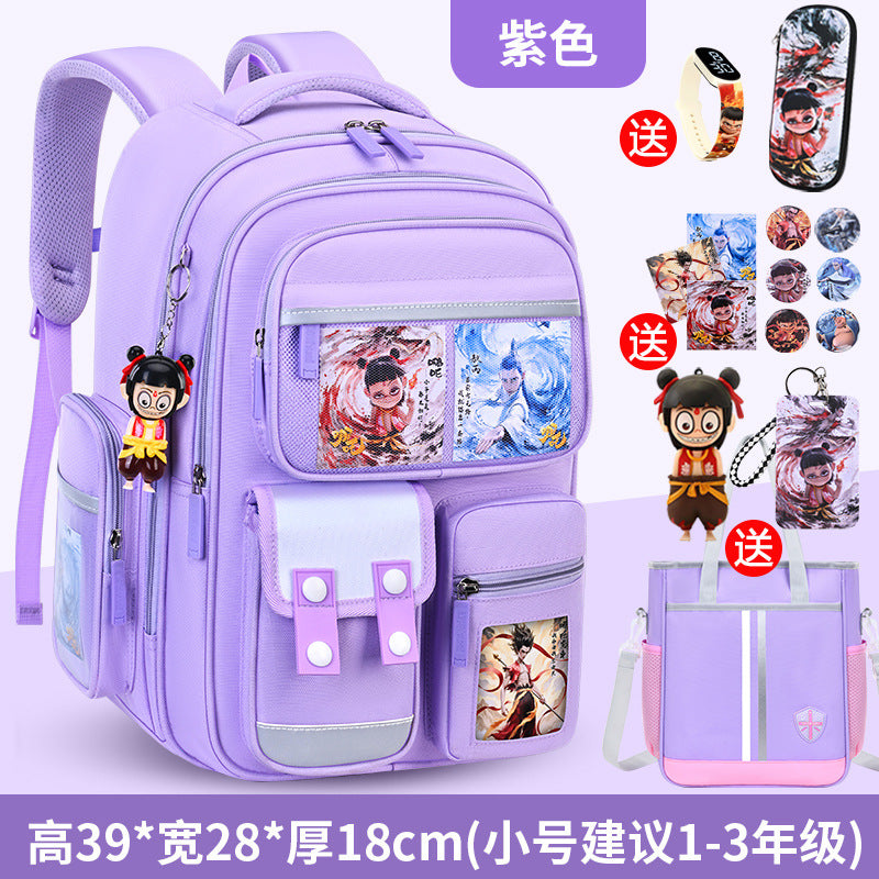 Nezha boy's schoolbag - lightweight, spine-protecting backpack for elementary school students (grades 1-6), suitable for boys and girls