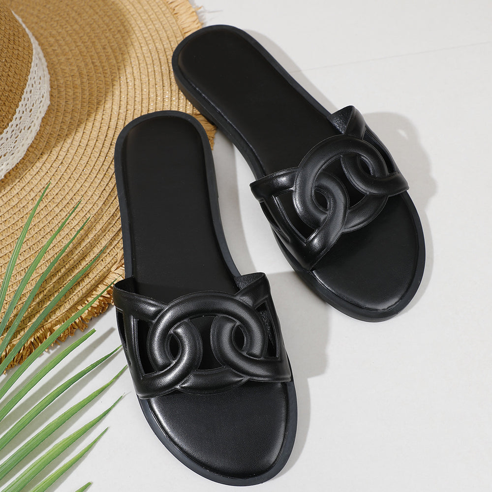 Plus size fashionable fairy style slippers flat bottom beach vacation sandals women's summer outdoor candy color sandals