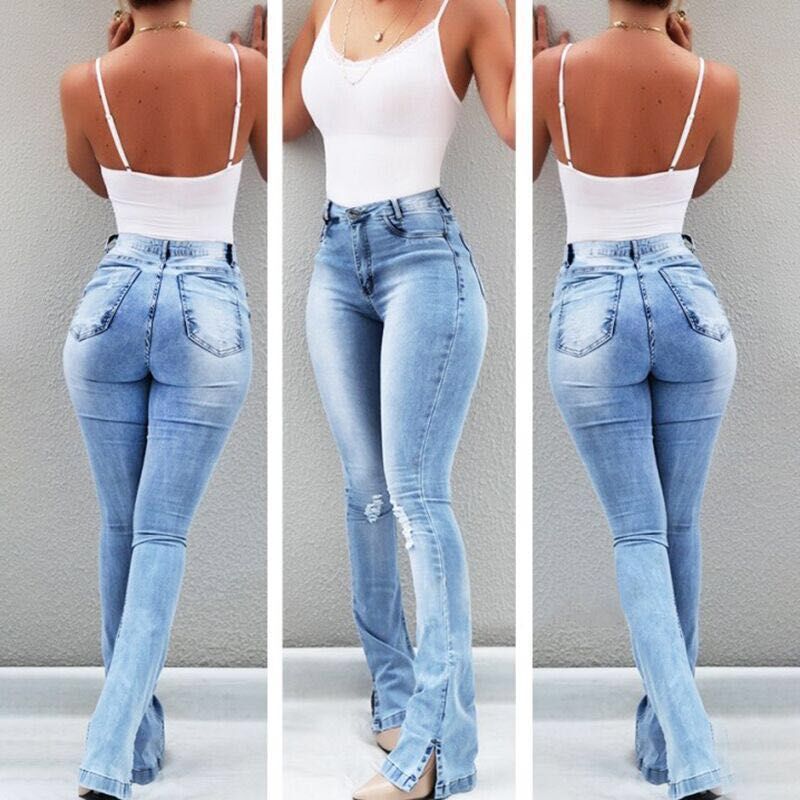 fashion  spring new  fashion stretch slit flare high waistjeans women's pants