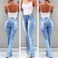fashion  spring new  fashion stretch slit flare high waistjeans women's pants