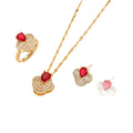 [titanium steel] necklace women's ruby flower pendant earrings ring suit light luxury clavicle chain earrings jewelry wholesale