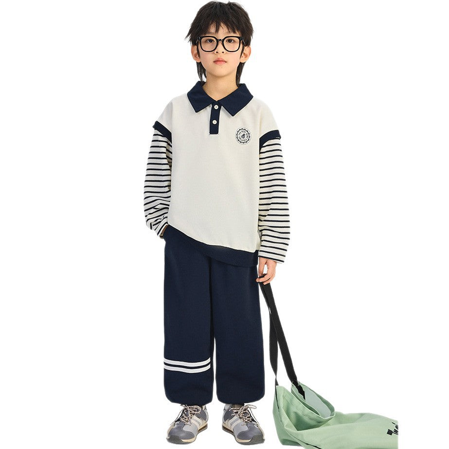 Boys' cool & edgy polo shirt set -  korean style spring/autumn new collection - trendy & stylish two-piece outfit for kids & babies - streetwear brand