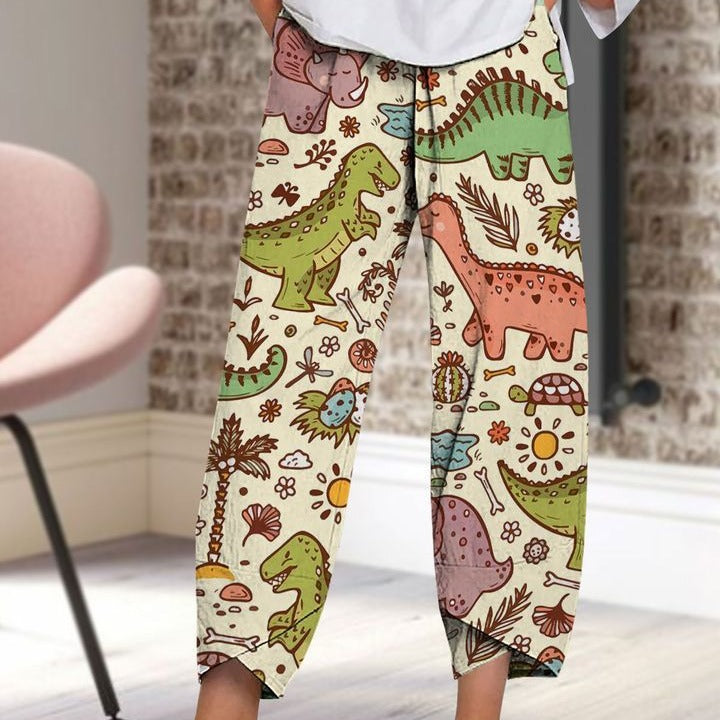 new  wide-leg pants: relaxed fit, cotton linen blend, printed, pocketed, elastic waist, cropped length - women's - in stock