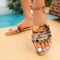 cross-border   new arrivalcontrast color thick heel slippers women's square toe patent leather plaid one-line sandals women's slippers