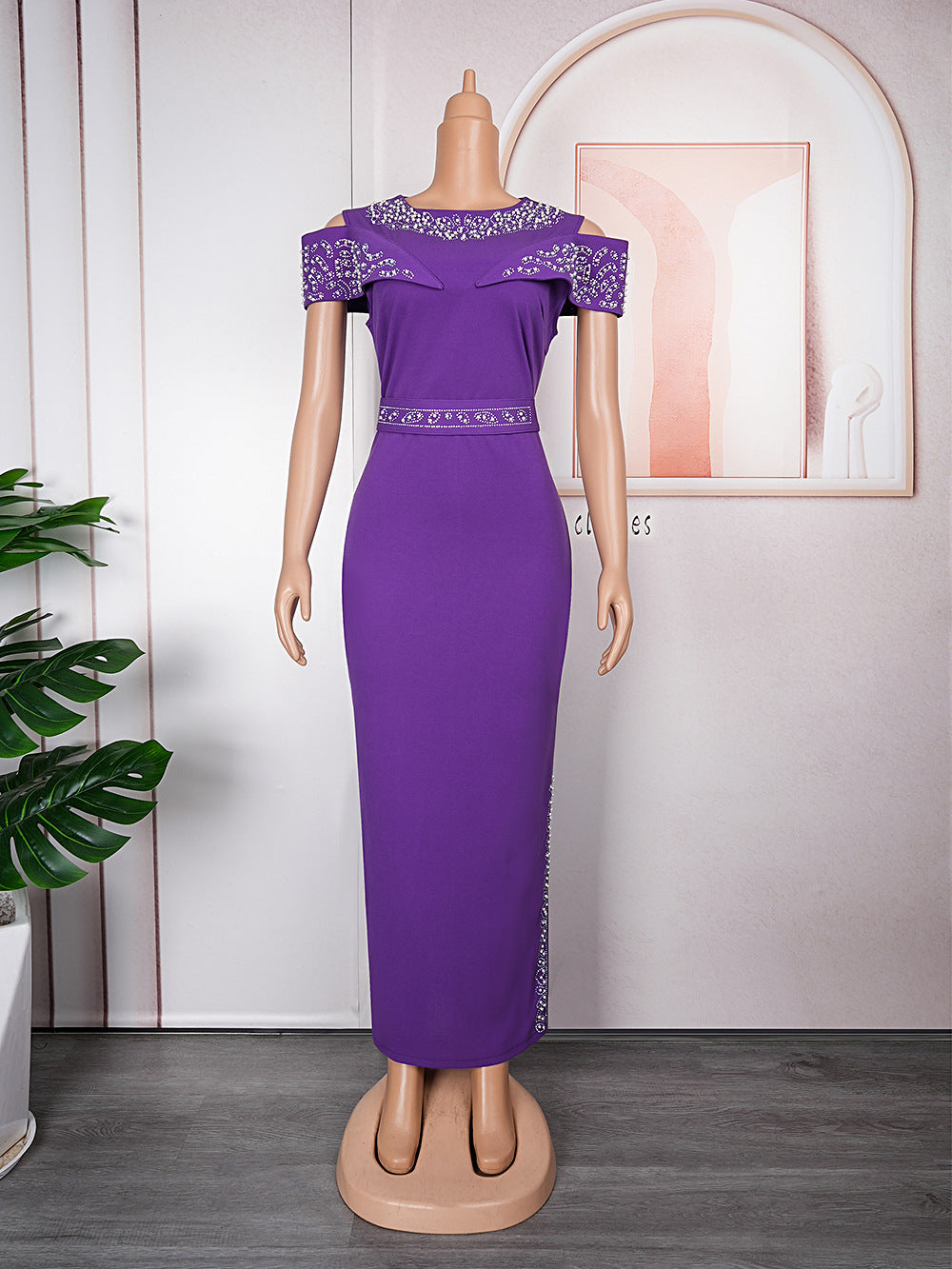 export independent station hot diamond fake shawl sleeves patchwork elegance silm hip covering dress african plus size women's clothing
