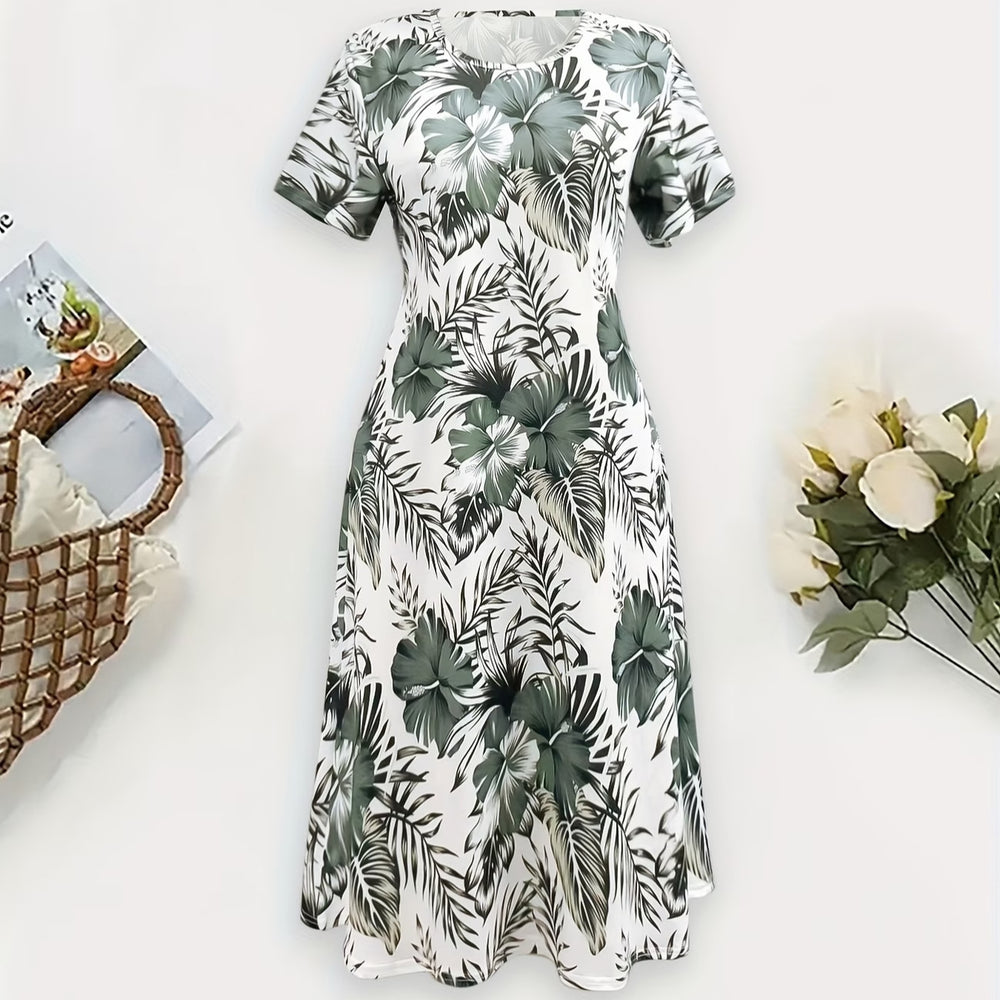 wholesale women's short-sleeved dresses, fashionable women's dresses for spring, summer, and autumn, new cross-border printed designs