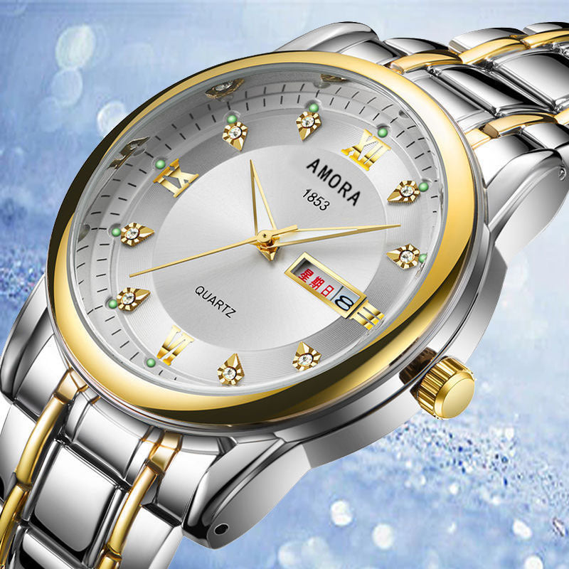 Xiangshiman fully automatic movement non-mechanical men watch double calendar luminous waterproof business steel wrist quartz watch