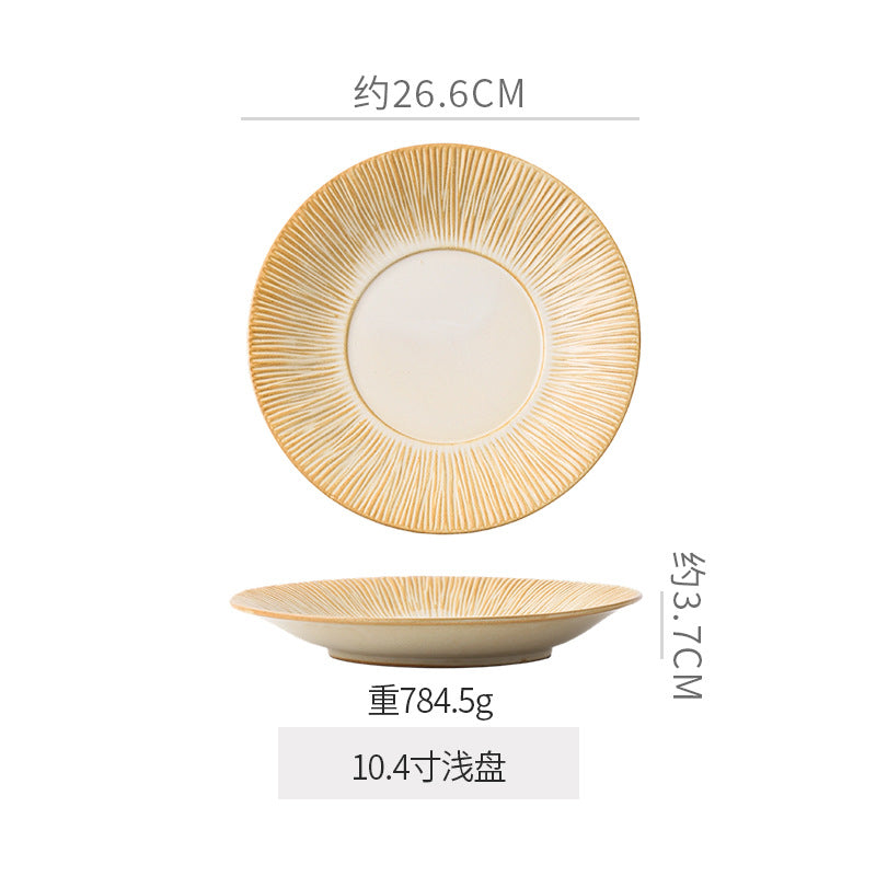 Retro kiln line pattern high-looking tableware restaurant hotel stylish display dessert plate steak plate for home dish plate