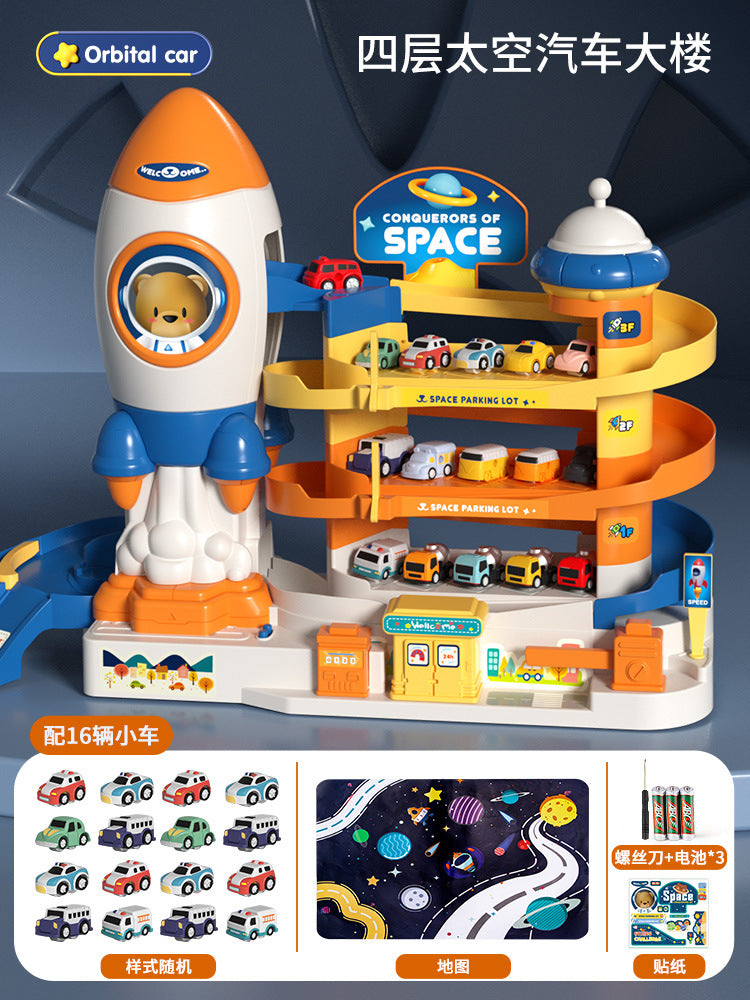 Kids' rocket space adventure challenge: boy's track car toy, mini car building parking garage puzzle - wholesale