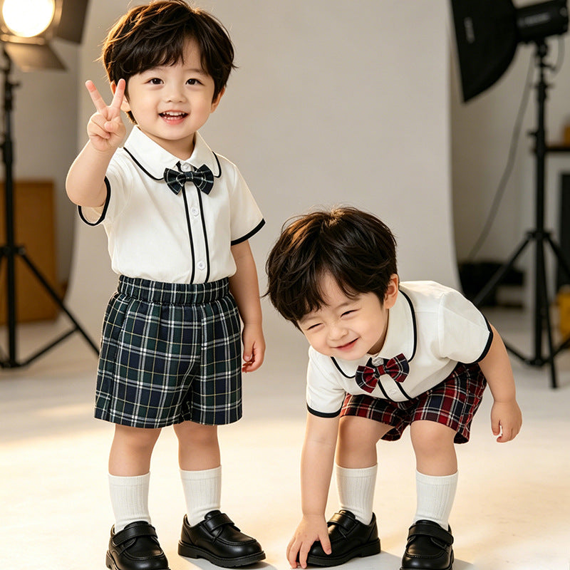 Kindergarten summer uniforms - british academy style children's school uniform set - elementary school class uniforms - summer graduation photo outfit