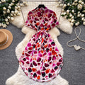 K-style printing short sleeve dress women's  summer waist slimming look a-line skirt work clothingelegant shirt skirt