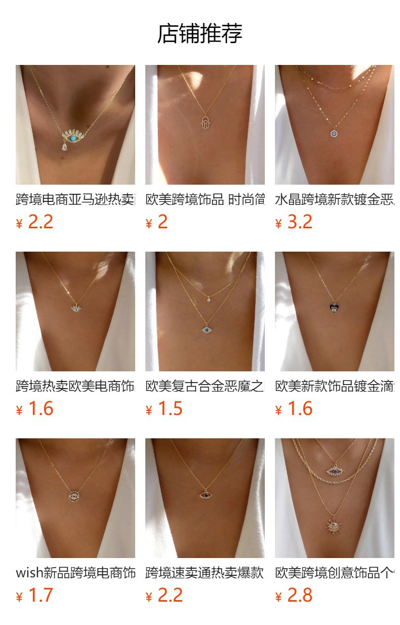 New arrival rice bead necklace wholesale fashion cross-border multi-layer devil's eye pendant jewelry women's fashion exaggerated clavicle chain