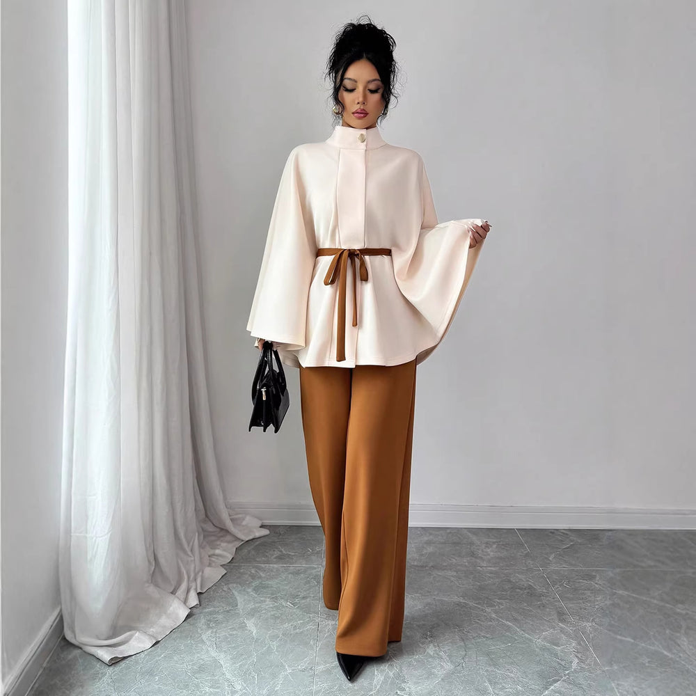 fashion:  new women's outfit - versatile stand collar, cinched waist, tie-waist cropped wool coat set