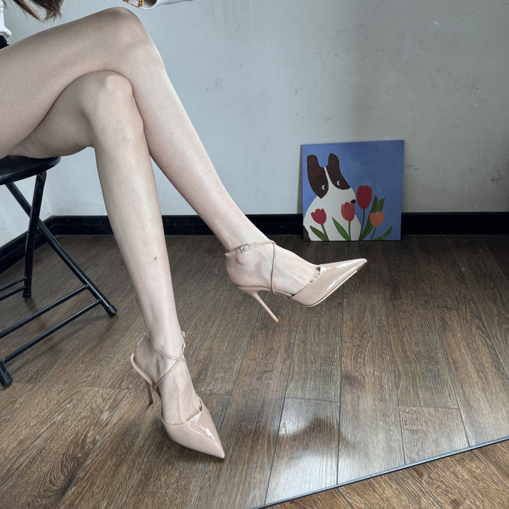 2025 spring/summer new pointed-toe nude patent leather high heels - women's stiletto strappy gorgeous executive shoes - sexy sandals