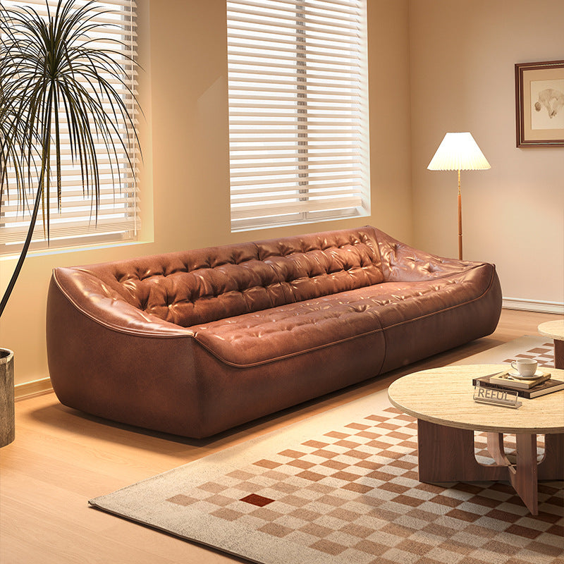 Bean bag sofa american retro oil wax living room medieval style three-person straight row small apartment first-layer cowhide sofa furniture