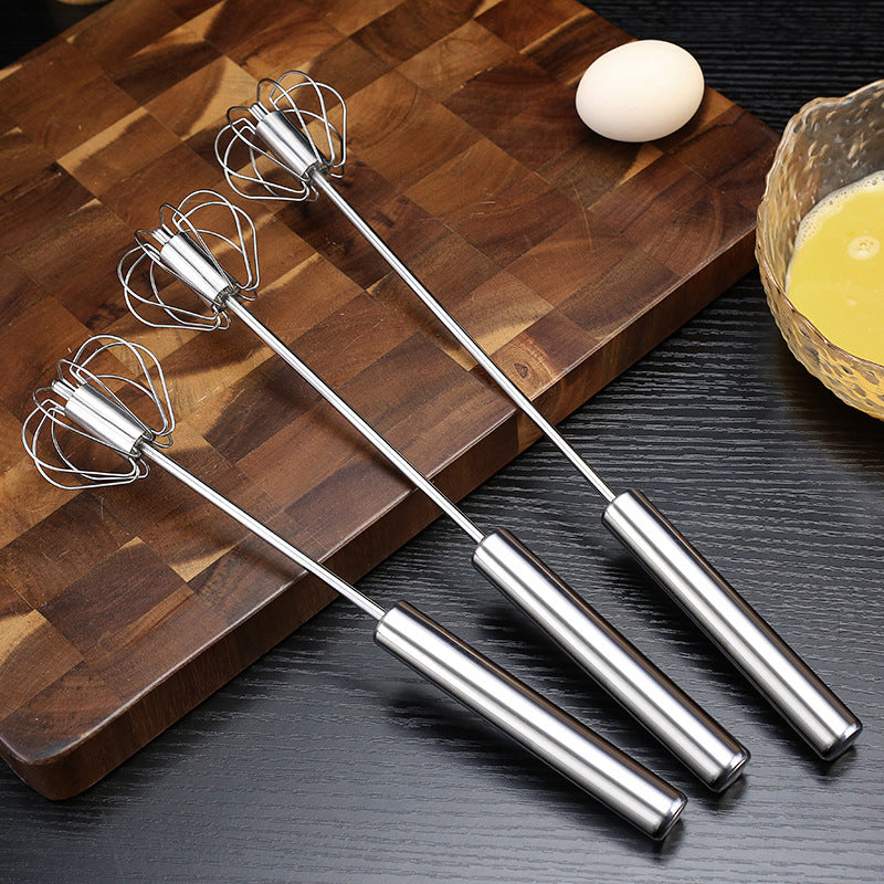 Household stainless steel semi-automatic rotary egg beater - kitchen baking tool, stainless steel manual press-type egg whisk