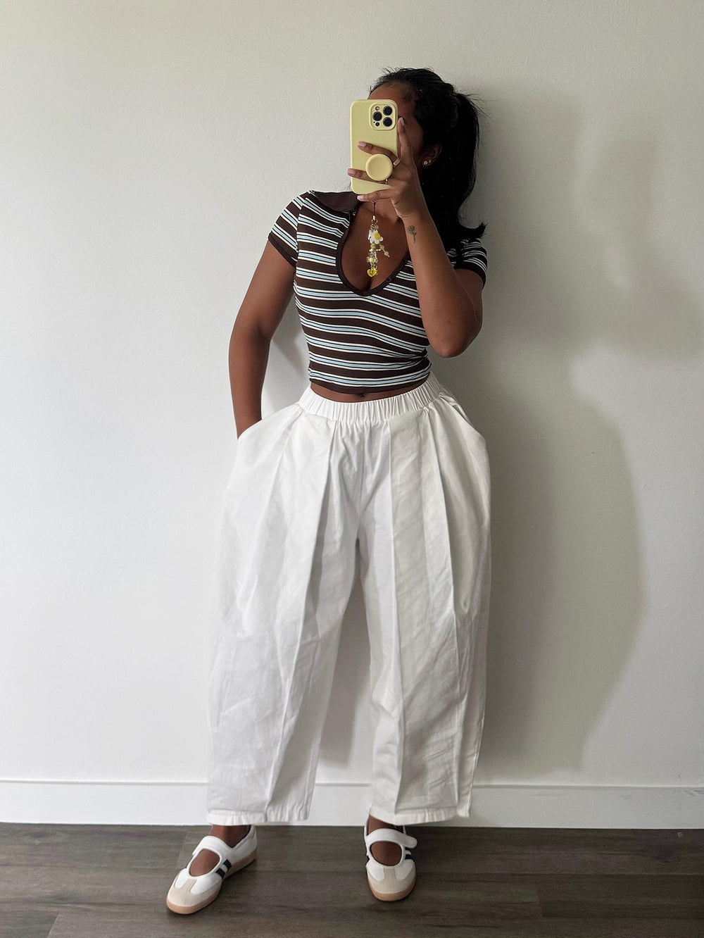 S391656 cross-border white elastic high waist women's harem pants loose pleated casual pants casual wide leg pants
