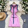 Classy sense of niche fashion denim patchwork sleeveless dress women's summer waist silmknitting skirt vest short skirt