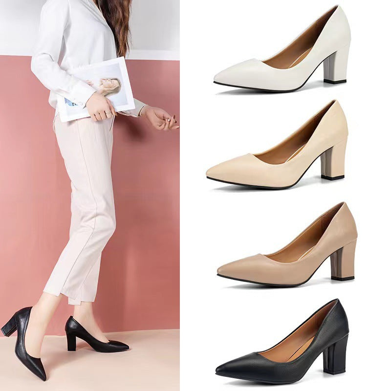 Fashion single shoes women's thick heel 2023 autumn new pointed work shoes shallow mouth pedal Korean version of high heel simple