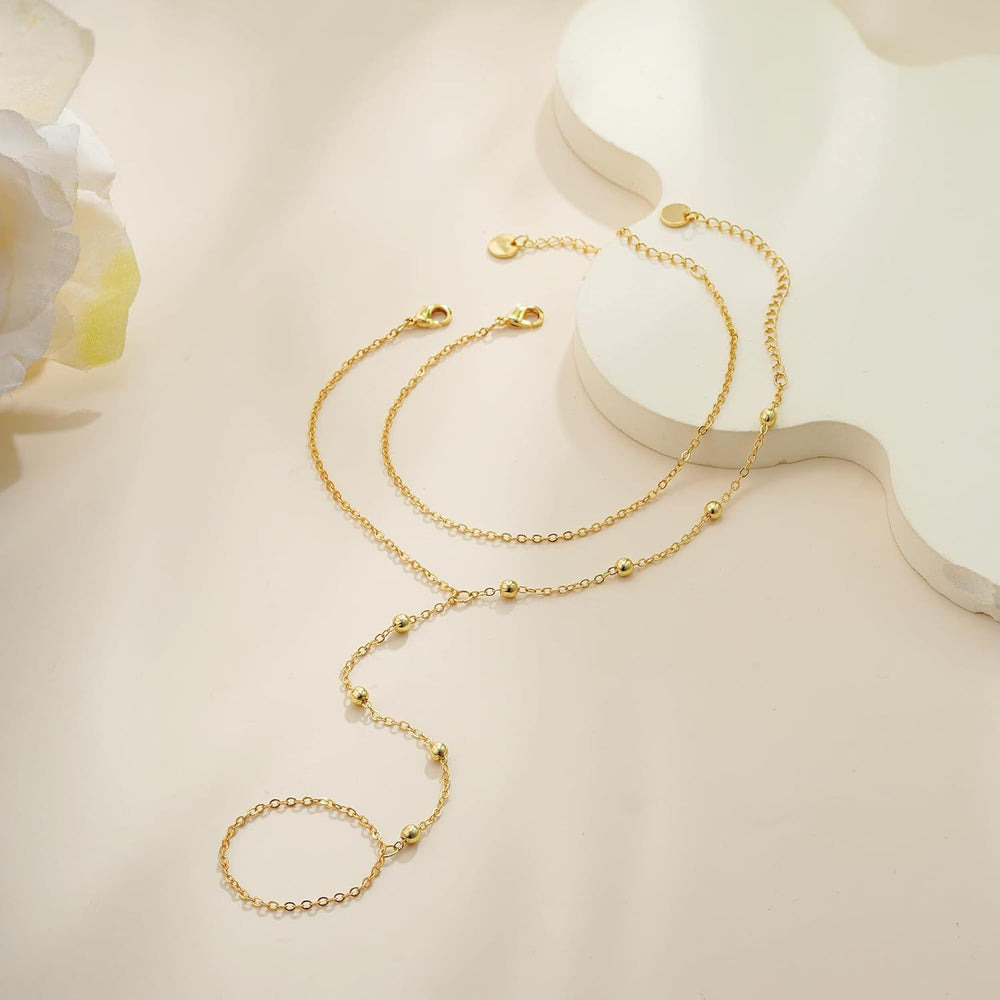 European and american cross-border millet beads rice beads bracelet zircon pearl ring chain love finger chain stainless steel jewelry for women